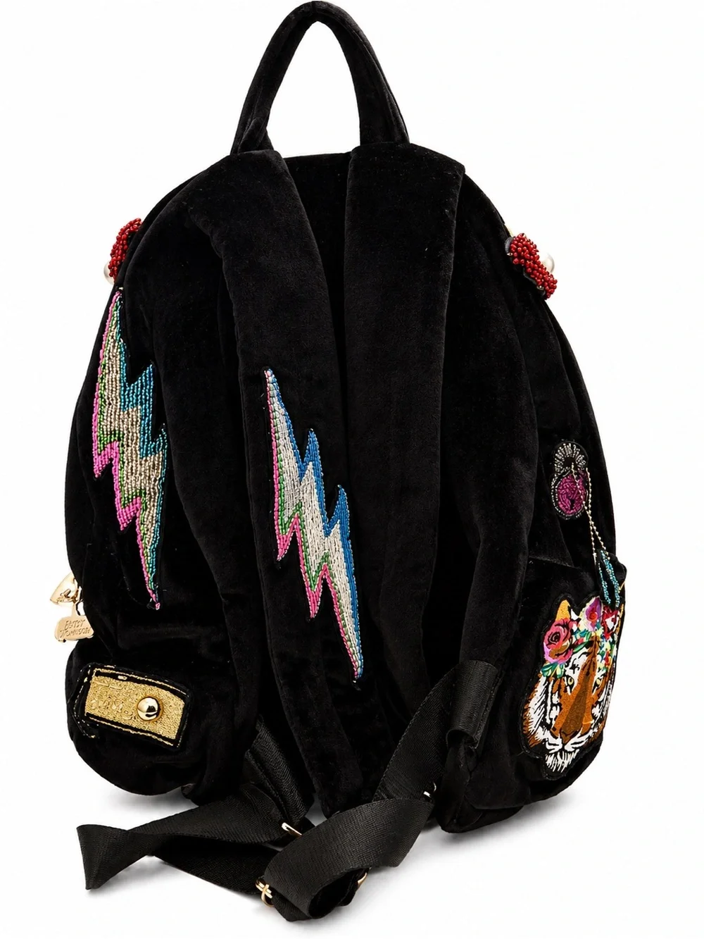 Betsy Johnson Baby’s Got Back Embellished Embroidered Black Velvet Backpack - Picture 8 of 11